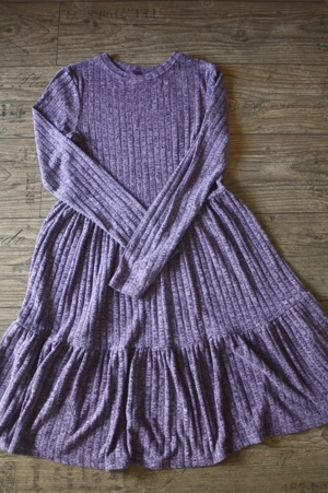 Strickkleid meliert flieder Rippenstrickkleid Winterstrickkkleid Midistrickkleid M 38 gerippt Voilan