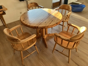 Esstisch rund mit 4 Stühlen, Kiefer massiv