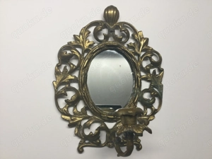 Jugendstil Wandspiegel Vintage Kerzenhalter Messing Floral 