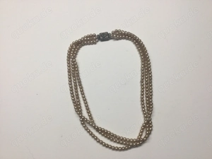 Perlenkette Halskette Collier Vintage Schmuck Dreireihig mit 835er Silber Verschluss