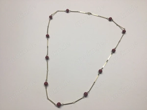 Amerik. Gold Double Vergoldet Vintage Schmuck Halskette Stabkette mit roten Kugeln 