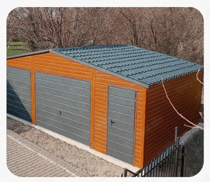 Blechgarage 8x6 m Garage Gartenhaus Carport Fertiggarage Doppelgarage Holzoptik Schwingtor 