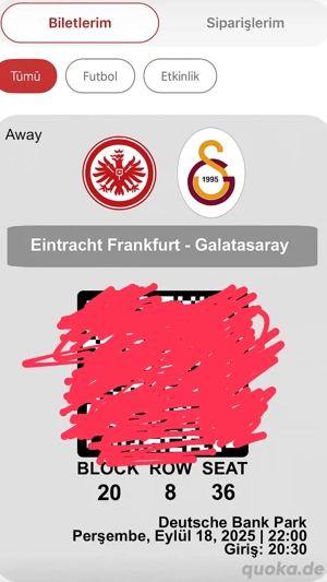 Eintrach Frankfurt vs Galatasaray Champions League 1x Karte