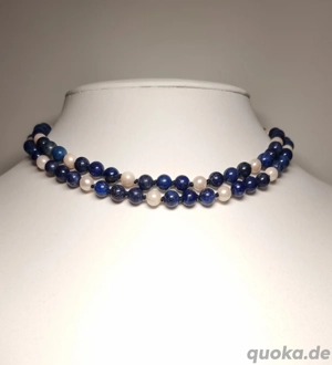 Lapislazuli Perlen Halskette | Lange Kette | 835 Verschluß