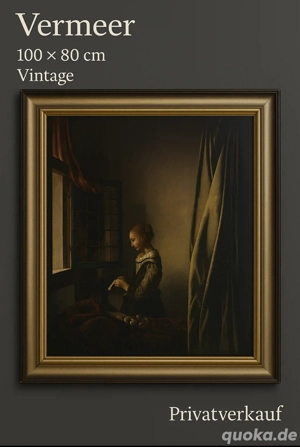Großer Vermeer Kunstdruck (Piper Nr. 113)   Brieflesendes Mädchen   100x80 cm   1930-50er   Vintage
