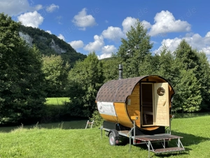 Mobile Panorama Sauna,Deluxe, Zeder, Banja, Wellness, Teambuilding, JGA, Geburtstagsfeier, Party