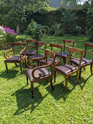 8 Englische Stühle und Tisch - Mahagoni, antik