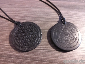 Schungit Kette 5G und EMF-SCHUTZ, Metatron oder Blume des Lebens 