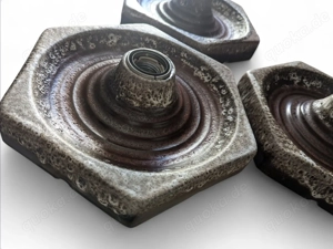 Extrem seltene 6-eckige Hustadt Keramik-Wandlampen im Brutalist-Stil, 3 Stück