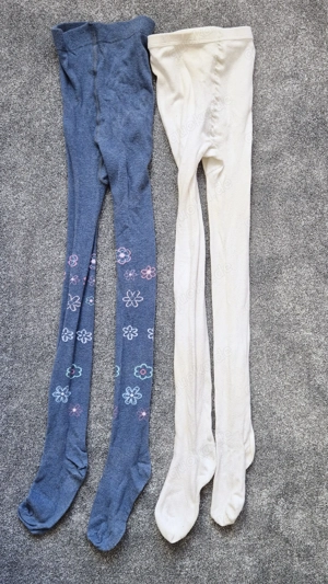 Strumpfhosen Gr. 134 140 blau mit Blumenmuster & weiß Gr. 146 152