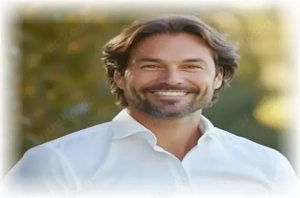 Ein attraktiver, echter Mann freut sich auf Sie.