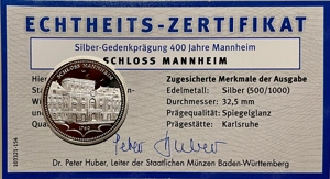 2 Silbermedaillen Mannheimer Schloss und 150 J.Sparkasse Mannheim + 2 Medaillen Mannheimer Stadtfest