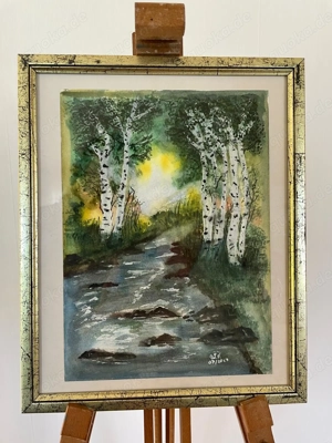 Landschaftsbild "Birken am Bach" selbstgemalt