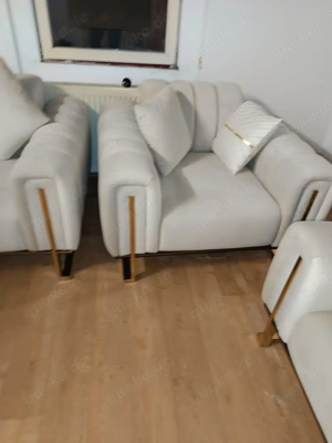 Samt-Sofa Set Beige Gold   2 Sessel + 1 Sofa   neuwertig