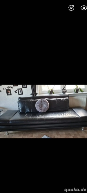 Ledersofas Echtleder 3 teilig Schwarz 