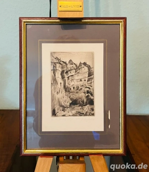 Bild, Radierung, antik ,Heinrich Seufferheld, 1866-1940, Tübingen, authentisch gerahmt,Sammlerstück