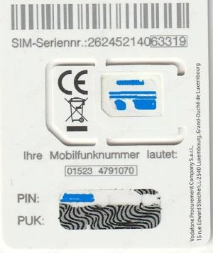 PREPAID im BESTEN VODAFONE NETZ: SIM-Karte VIP NUMMER: 01523 4791083 bereits registriert
