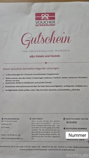 Übernachtungsgutschein 2 Nächte  2 Personen 
