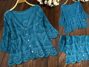 NEU*OVP Tunika mit Stickerei Türkis Damenbluse Damen-Cardigan*Lagen-Look