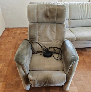 Himolla Fernsehsessel, beiges Velourleder, elektrisch verstellbar  