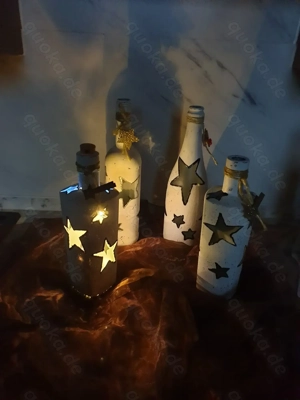  Dekoflasche Flasche mit Lichterkette Shabby Chic Handarbeit Hobby  Bild 3
