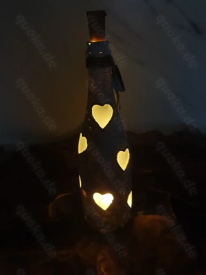  Dekoflasche Flasche mit Lichterkette Shabby Chic Handarbeit Hobby  Bild 5
