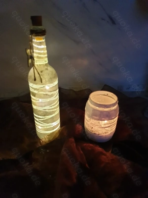  Dekoflasche Flasche mit Lichterkette Shabby Chic Handarbeit Hobby 