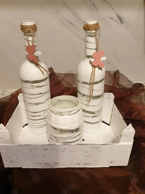  Dekoflasche Flasche mit Lichterkette Shabby Chic Handarbeit Hobby  Bild 6