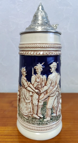 Bierkrug von Gerz mit Zinndeckel & Jagdmotiv - VB 37,90 Eur.