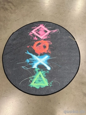 Gaming Teppich 80 cm Rund   Neon-Symbole auf Schwarz   B-Ware