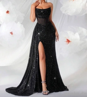 Abendkleid Pailletten Off-Shoulder Bild 2