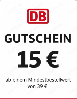 Bahn DB Gutschein E-Coupon 15  ab MBW 39 