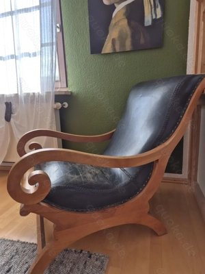 Sessel aus Teakholz mit Ledersitzfläche Bild 2 Sessel aus Teakholz mit Ledersitzfläche Bild 2