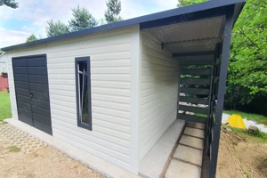 Gartenhaus 6x3 m Garage Blechgarage Carport Fertiggarage Doppelgarage Holzoptik Pultdach Schwingtor 