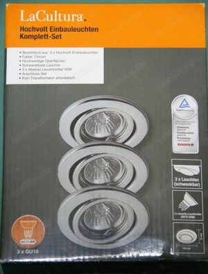 Einbauleuchten Hochvolt Komplett Set 3 x 50 W von La Cultura