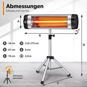TRESKO 2500W Infrarot-Heizung, Terrassenheizung, Wärmelampe, Timer Bild 2