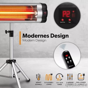 TRESKO 2500W Infrarot-Heizung, Terrassenheizung, Wärmelampe, Timer Bild 3
