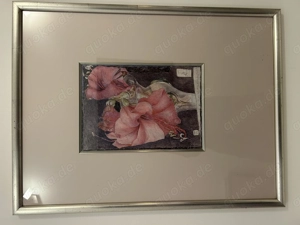 Bild mit Blumen   silberner Rahmen 