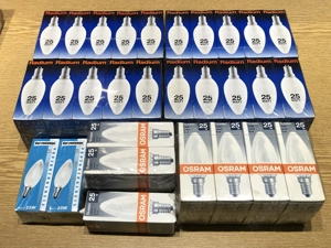 55 x Osram- Radium Glühlampe 25W Kerzen CLASSIC E14 matt