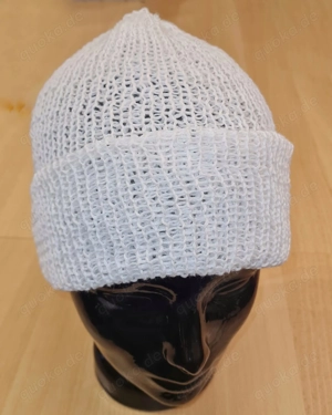 Strickmütze Weiss Handgefertigt Unisex Damen Herren