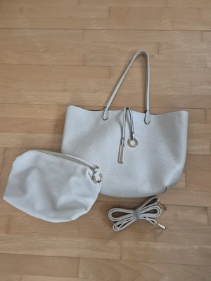 Handtasche Shopper hellbeige-weiß, innen pink Bild 2