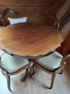 Tsch Holz, nachcBiedermeier Zeit, rund, mit 4 Stühlen, Antiquität Bild 5