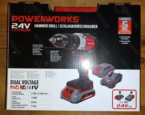 Powerworks Akkuschrauber mit 2 Akkus Ladegerät 24V Bohrschrauber PD24DD60K2X 