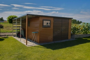 Gartenhaus 4x4 m Garage Geräteschuppen Carport Fertiggarage Doppelgarage Holzoptik Pultdach