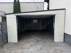 Blechgarage 4x5 m Garage Gartenhaus Carport Fertiggarage Doppelgarage Holzoptik Pultdach Schwingtor 