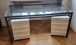 Glastisch (40 Euro  VB) + 2 Rollcontainer, auch einzeln, (ab 10  Euro VB)