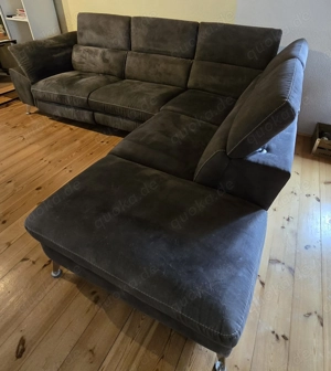 Ecksofa mit elek. Fußablage (Velour, Anthrazit)