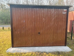 Blechgarage Fertiggarage Metallgarage GERÄTESCHUPPEN Metalbox Schwingtor Doppelflugeltor Holzoptik Bild 2