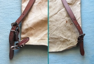 Rucksack, 50er Jahre, beigefarbener, strapazierfähiger Stoff mit robusten Lederriemen Bild 9