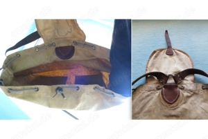 Rucksack, 50er Jahre, beigefarbener, strapazierfähiger Stoff mit robusten Lederriemen Bild 8